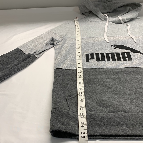 Puma Pullover Long Sleeve Hoodie Sweatshirt Kangaroo Pocket Grey Blend Small - Picture 8 of 8